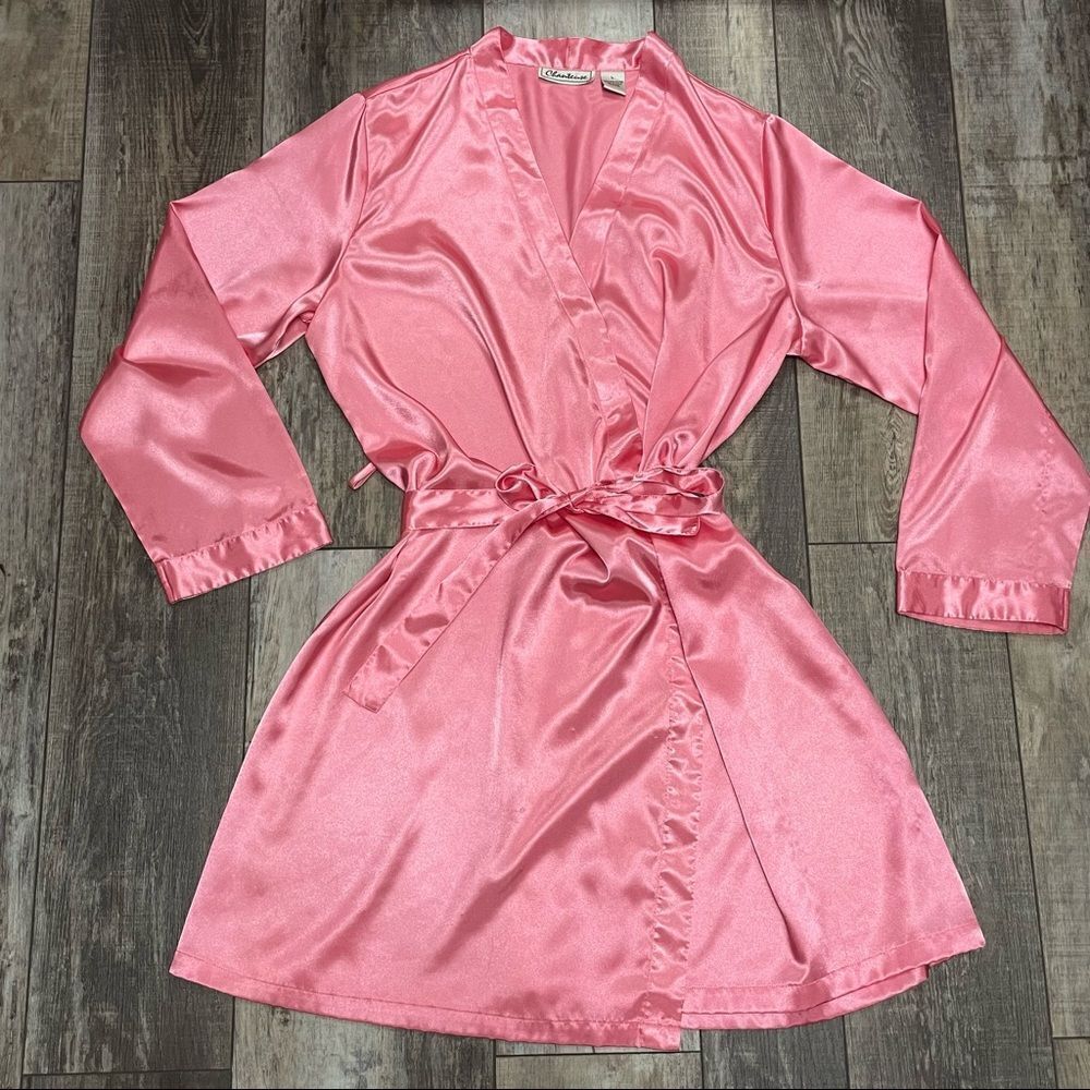 Chanteuse Pink Satin Polyester Short Robe With Sash Size Large